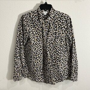 J CREW COTTON LEOPARD BUTTON DOWN SHIRT